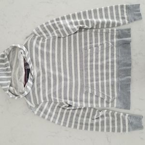 Banana Republic Hooded Sweatshirt Grey Stripes Size: Small